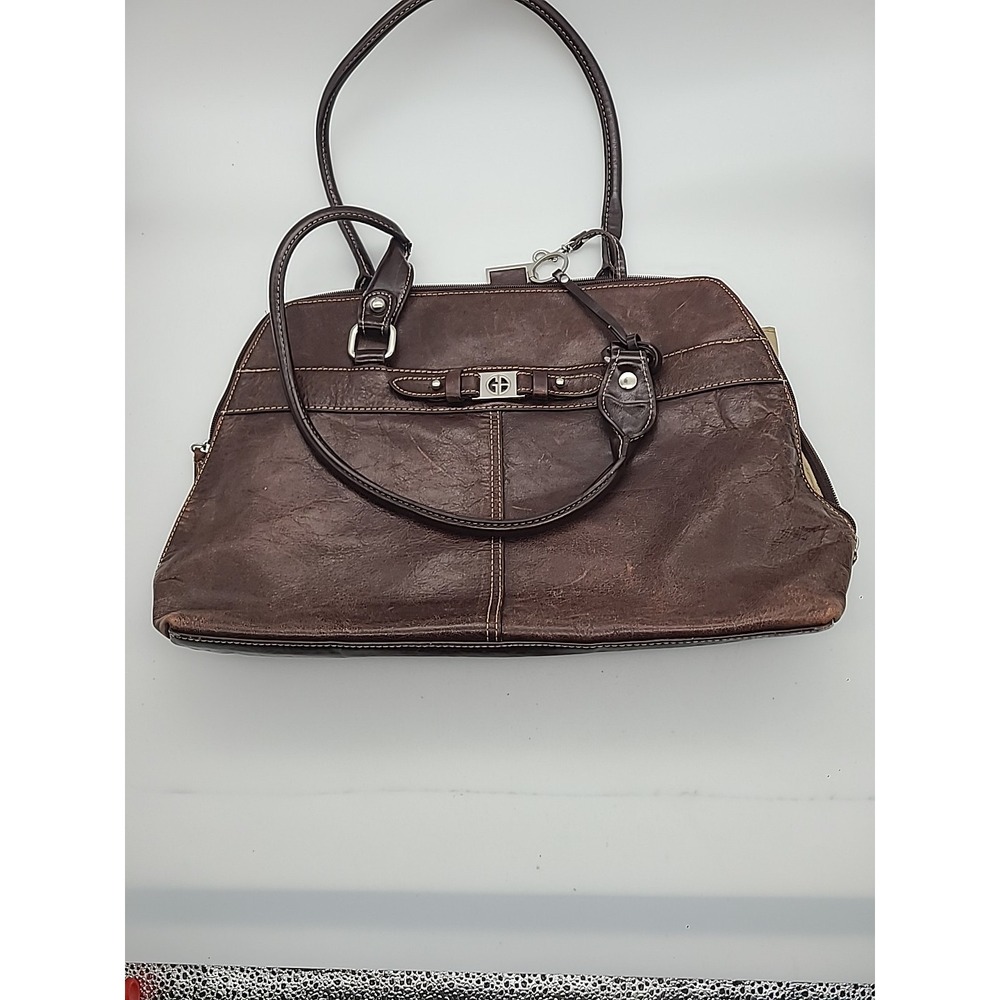 Giani Bernini Genuine Leather Portfolio Business Tote Brown Multi Pockets Zipper - Picture 2 of 16
